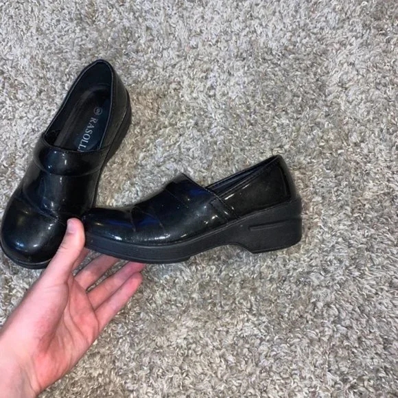 Black Rasolli Glossy Leather Clogs Size 6 - Picture 3 of 5